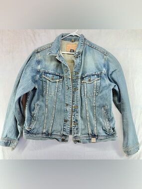 Vintage Abercrombie Fitch Mens XLarge Blue Denim Jean Jacket Thrashed Coat